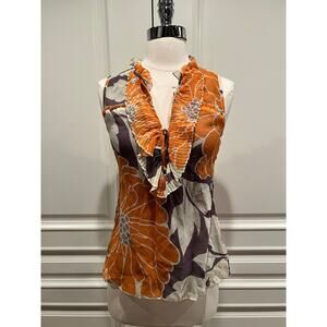 Tabitha sleeveless silk floral print top ruffled v-neck buttons Size 2